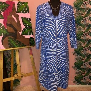 J. McLaughlin Blue And White Zebra Print Dress